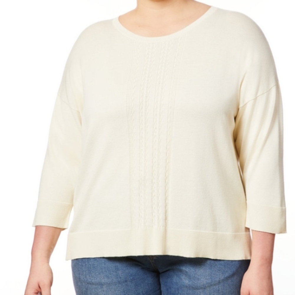 Melissa Paige Cream Crew Neck Sweater with Three-Quarter Sleeves